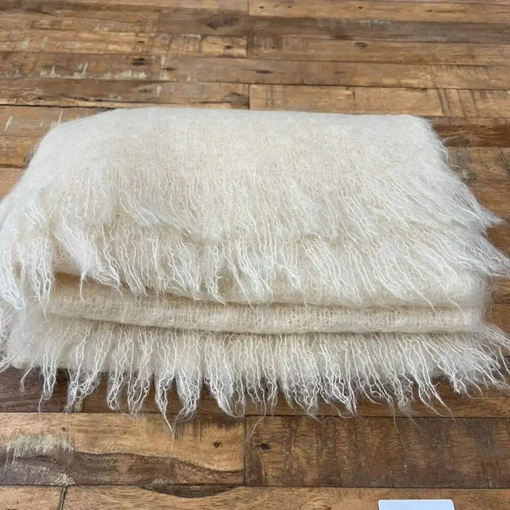 Vintage Handwoven Mohair Wool Fringed Scarf 25